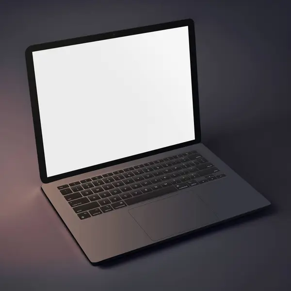 Boş Dizüstü Bilgisayar Şablon Bilgisayarı Grimsi Bir Arkaplanda Izole Edildi — Stok fotoğraf