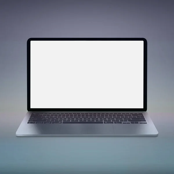 Computador Modelo Laptop Branco Isolado Fundo Roxo — Fotografia de Stock