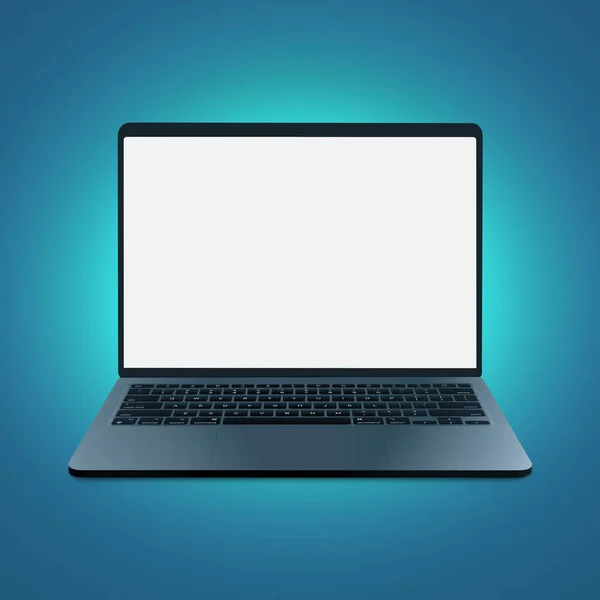 Üres Laptop Sablon Számítógép Elszigetelt Egy Kék Háttér — Stock Fotó