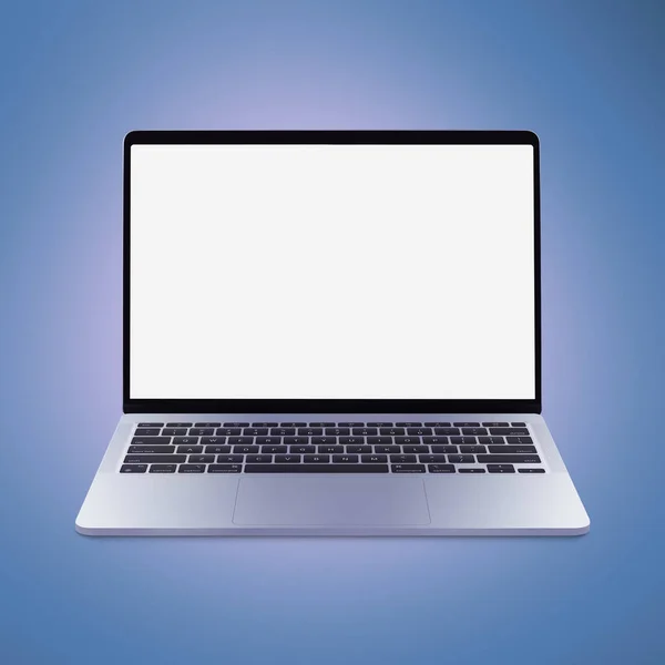 Computador Modelo Laptop Branco Isolado Fundo Azul — Fotografia de Stock