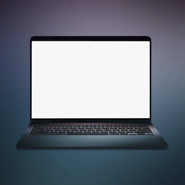 Computador Modelo Laptop Branco Isolado Fundo Azul — Fotografia de Stock
