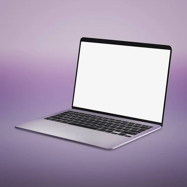 Pusty Laptop Szablon Komputer Izolowany Fioletowym Tle — Zdjęcie stockowe