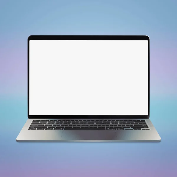 Leere Laptop Vorlage Computer Isoliert Auf Blauem Hintergrund — Stockfoto