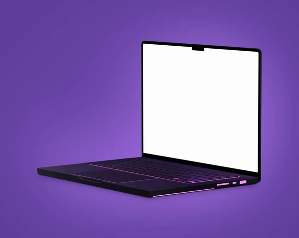 Blanco Laptop Template Computer Geïsoleerd Een Paarse Achtergrond — Stockfoto