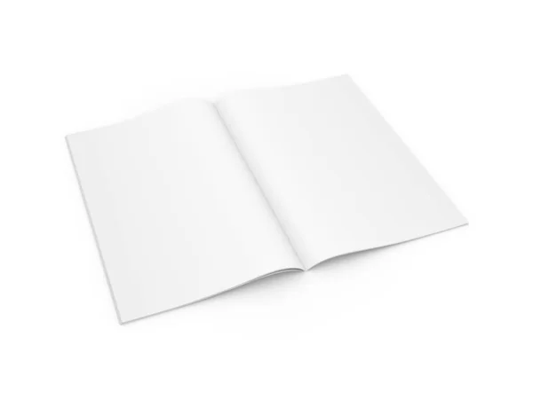 Blank White Magazine Abriu Isolado Modelo Fundo Branco — Fotografia de Stock
