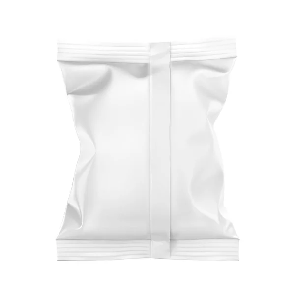 白い背景に隔離された白い袋のパッケージを見る空白のマットの背部 — ストック写真