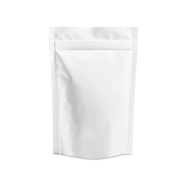 Blank Matte White Pouch Package Isoliert Auf Weißem Hintergrund — Stockfoto