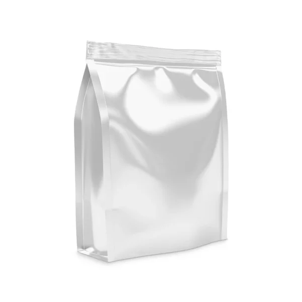 Blanco Metallic White Pouch Package Geïsoleerd Een Witte Achtergrond — Stockfoto