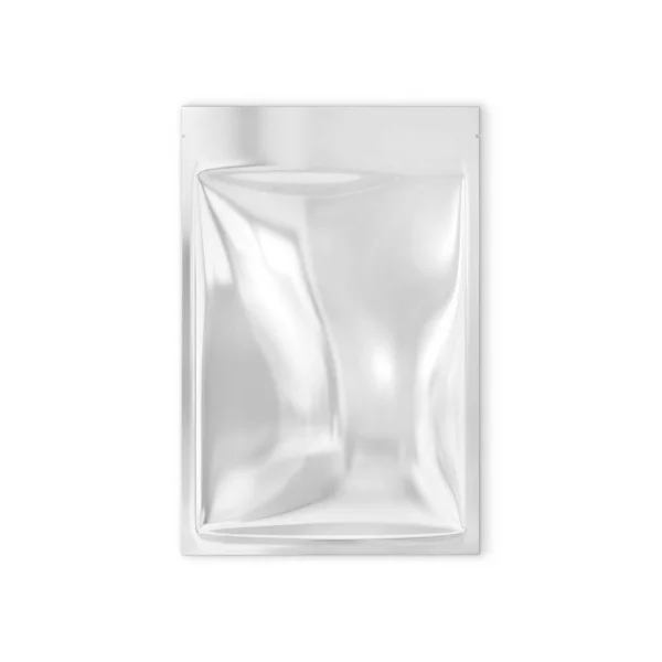 Blank Metallic White Pouch Pakiet Izolowany Białym Tle — Zdjęcie stockowe