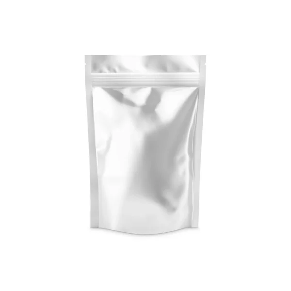 Blank Metallic White Pouch Pakiet Izolowany Białym Tle — Zdjęcie stockowe