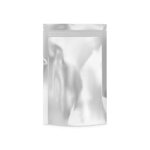Metallic White Pouch Package Isoliert Auf Weißem Hintergrund — Stockfoto