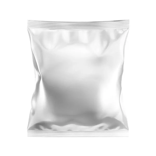 Blank Metallic White Pouch Csomag Elszigetelt Fehér Háttér — Stock Fotó