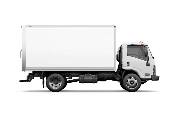 Ein White Box Truck Seitenansicht Isoliert Auf Weißem Hintergrund — Stockfoto