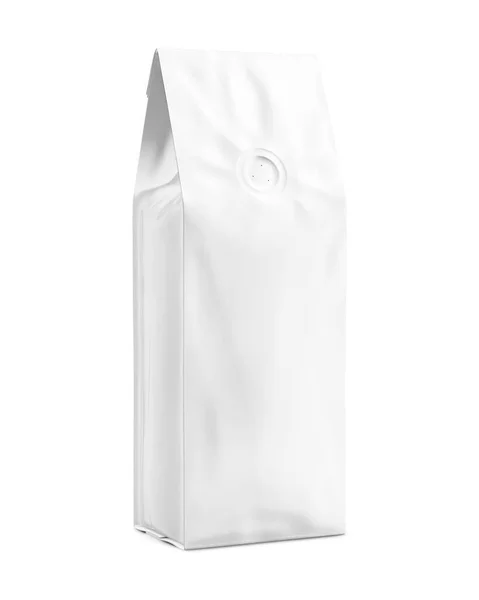 Μια Άσπρη Τσάντα Καφέ Μακιγιαρισμένη Απομονωμένη Λευκό Φόντο — Φωτογραφία Αρχείου