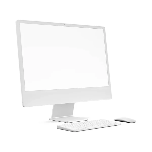 Biały Komputer Stacjonarny Makieta Izolowana Białym Tle — Zdjęcie stockowe