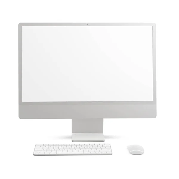 白い背景に隔離された白いデスクトップコンピュータのモックアップ — ストック写真