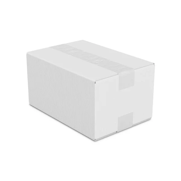 Mockup Caixa Papelão Ondulado Branco Isolado Fundo Branco — Fotografia de Stock