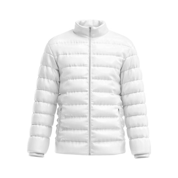 A White Down Nylon Jacket Front View Isolated on a white Background