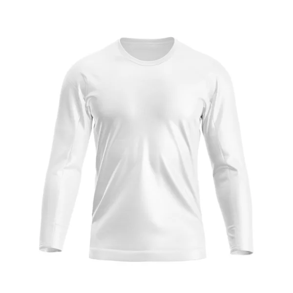 Ein Langärmeliges Weißes Hemd Attrappe Rundhalsausschnitt Vorderansicht Isoliert Auf Weißem — Stockfoto