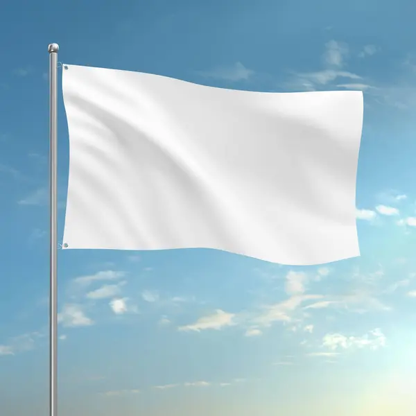 Uma Bandeira Branca Fundo Azul Céu — Fotografia de Stock