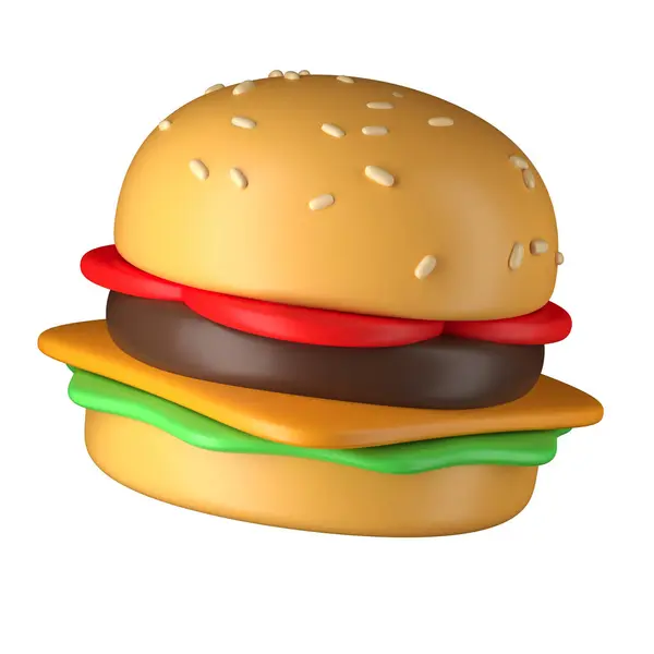 白い背景に隔離されたハンバーガーの3Dイラスト — ストック写真