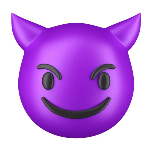 Emoji紫色魔鬼3D图像在白色背景上被隔离 — 图库照片