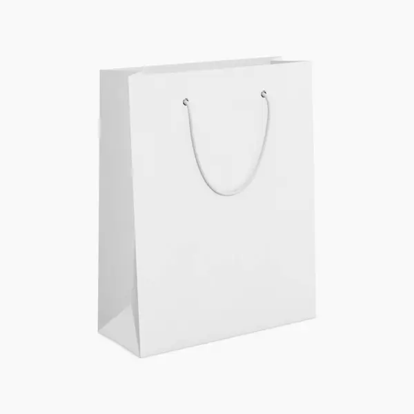 白い背景に隔離された白い紙袋のモックアップ — ストック写真