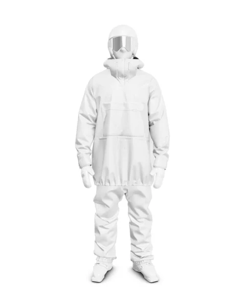 Bianco Bianco Sciatore Completo Kit Mockup Isolato Uno Sfondo Bianco — Foto Stock
