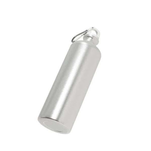 Immagine Bottiglia Alluminio Con Moschettone Isolato Uno Sfondo Bianco — Foto Stock