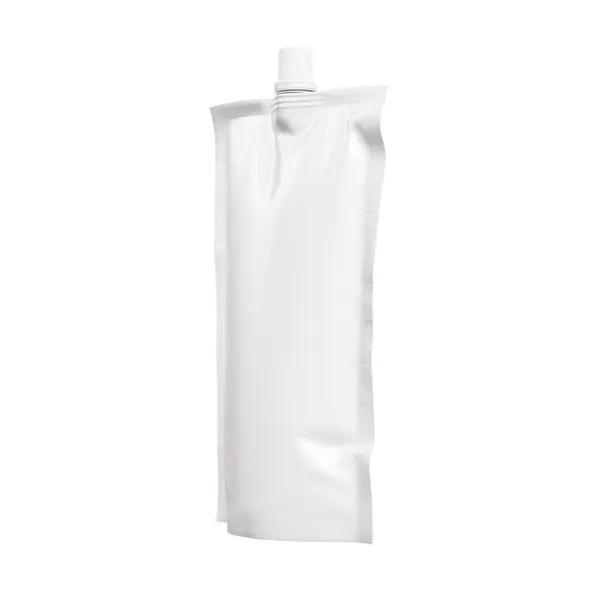 Uma Embalagem Doypack Branca Isolada Sobre Fundo Branco — Fotografia de Stock