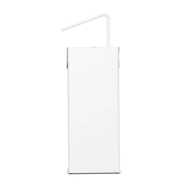 Uma Imagem Uma Caixa Suco Branco Com Palha Isolada Fundo — Fotografia de Stock