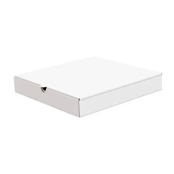 Uma Caixa Branca Imagem Pizza Fundo Branco — Fotografia de Stock