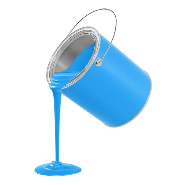 Una Imagen Cubo Azul Metálico Vertiendo Pintura Azul Aislada Sobre — Foto de Stock