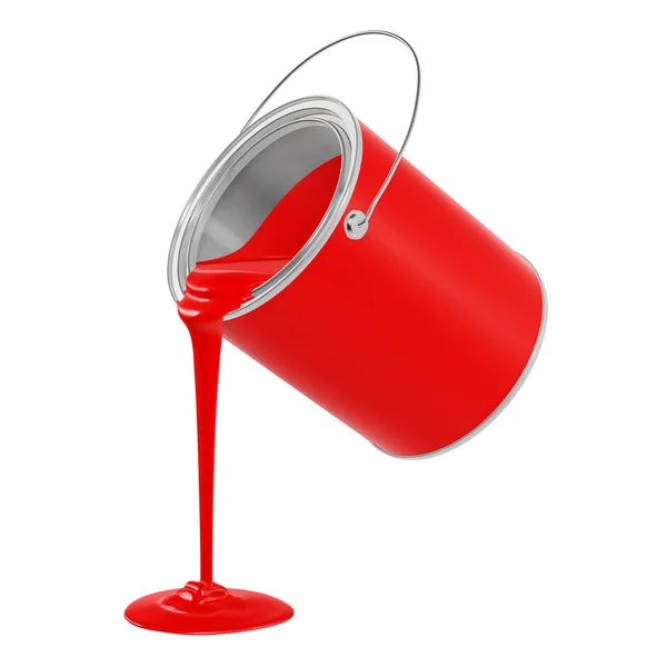 Image Metal Red Bucket Pouring Red Paint Isolated White Background — Stock Photo, Image
