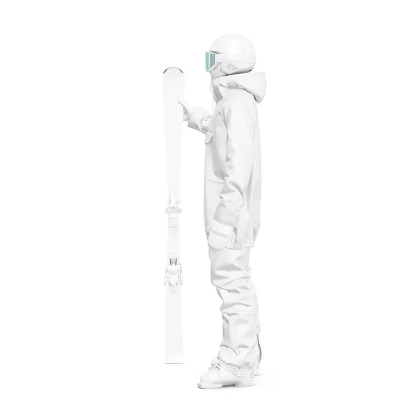 Eine Skifahrer Schaufensterpuppe Mit Skiern Einem Komplettset Isoliert Auf Weißem — Stockfoto