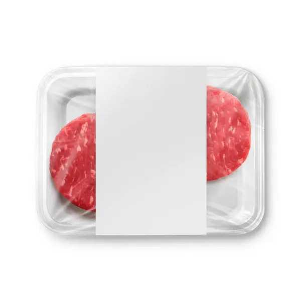 白色汉堡包塑料托盘的图像 标签隔离在白色背景上 — 图库照片