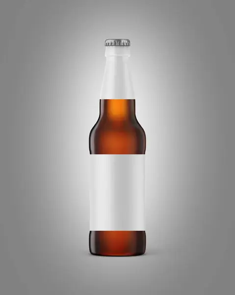Uma Imagem Uma Garrafa Cerveja Com Rótulo Isolado Fundo Cinza — Fotografia de Stock