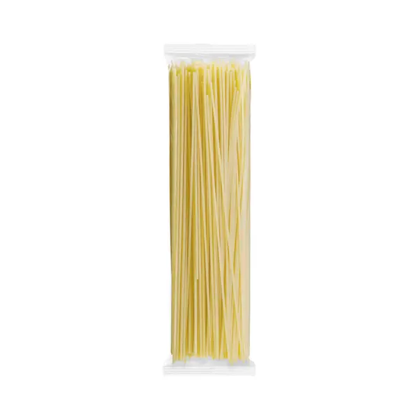 Image Clear Bag Spaghetti Pasta Isolated White Background — Stock Photo, Image