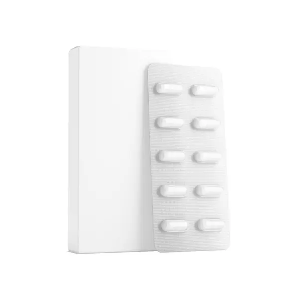 Image White Paper Box Blister Pills Isolated White Background — Stock Photo, Image