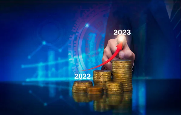 Gráfico Flecha Aumento Negocio Año Crecimiento Futuro Corporativo 2022 2023 —  Fotos de Stock