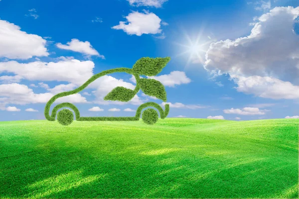 stock image Electric Vehicle Concept in Green Environment Concept. Reduce CO2 emissions to limit climate change and global warming. Low greenhouse gas levels, decarbonize, net zero carbon dioxide footprint. 