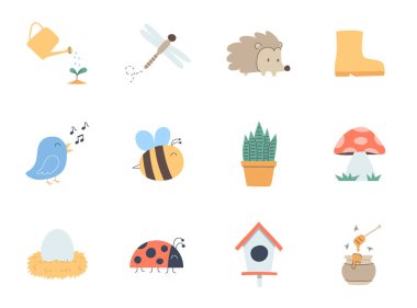 El Çizimi Doodle Bahar Elementleri