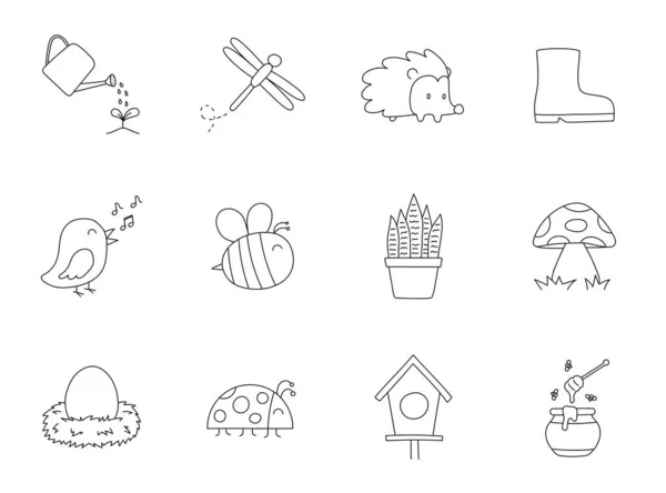 Elementos Mola Doodle Desenhado Mão —  Vetores de Stock