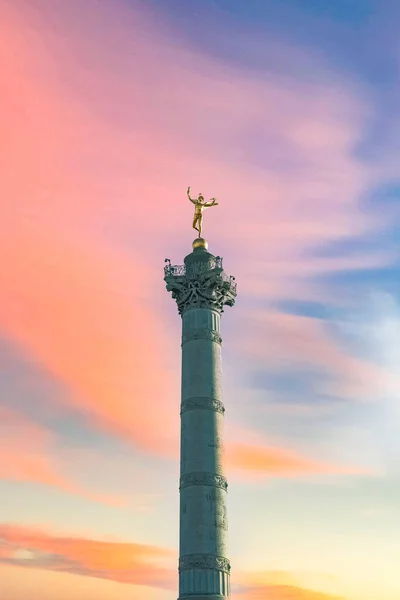 París Plaza Bastilla Columna Con Estatua Del Ángel Oro Puesta — Foto de Stock