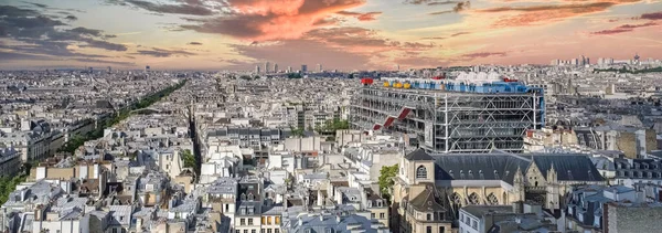Paris Şehrin Havadan Görünüşü Pompidou Merkezi Arka Planda Savunma — Stok fotoğraf