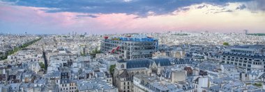 Paris, aerial view of the city, with the Pompidou center, and the Saint-Merri church clipart