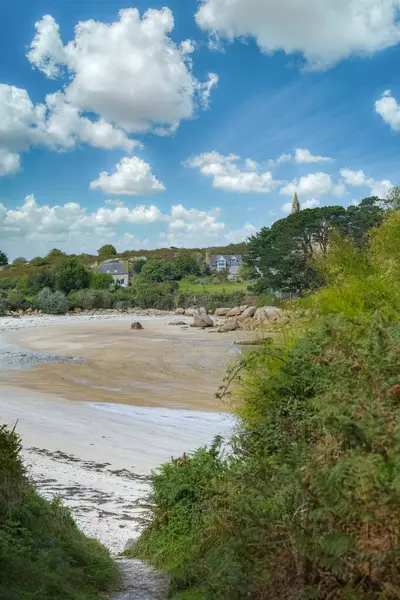 stock image Callot island in Brittany, Finistere, beautiful beach in a creek, sunny day