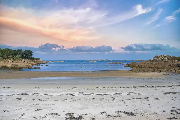 stock image Callot island in Brittany, Finistere, beautiful beach in a creek, sunny day