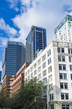 Vancouver, Kanada 'da şehir, merkezde binalar, şehrin gökdelenleri.