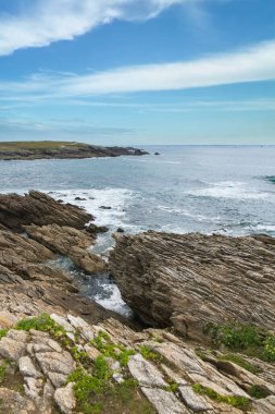 Quiberon Yarımadası, Britanya 'da, okyanusun güzel deniz manzarası, kayalık Cote Sauvage.